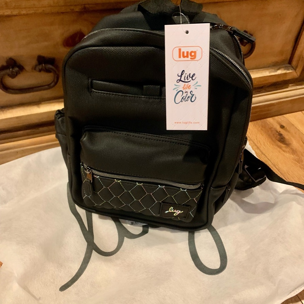 Lug volley mini backpack Matte lux-black with rainbow stitch. NWT